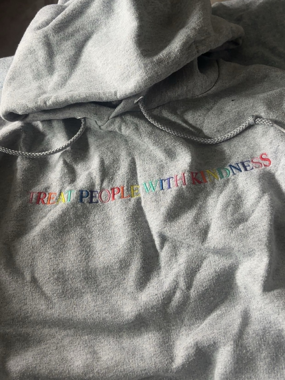 Kids Gray Hoodie with Rainbow 'Treat People With Kindness' Embroidery